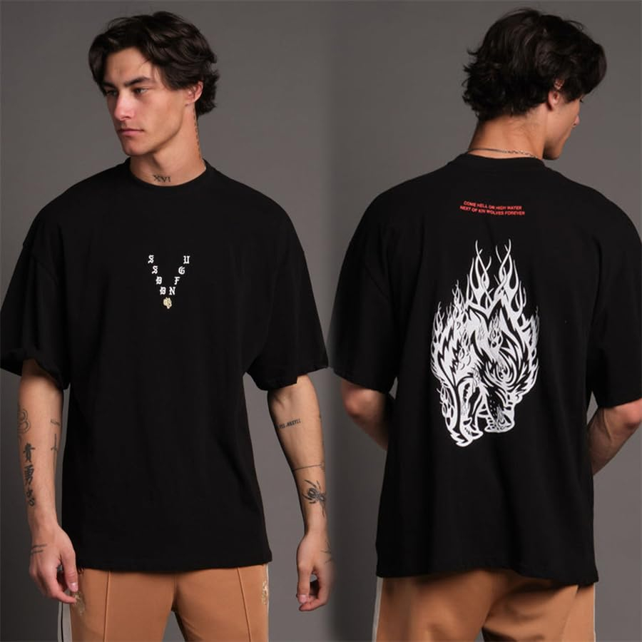 Streetwear Gym Brand - Klasyczne logo, głowa płonącego wilka, koszulka
