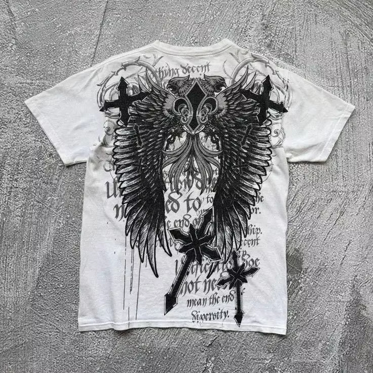 Gothic Streetwear Brand - Koszulka Y2K Gothic Wing Cross Classic